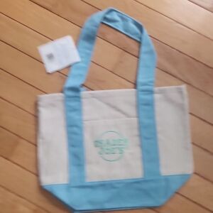 Canvas Tote Bag with Blue Trim and Front Pocket
